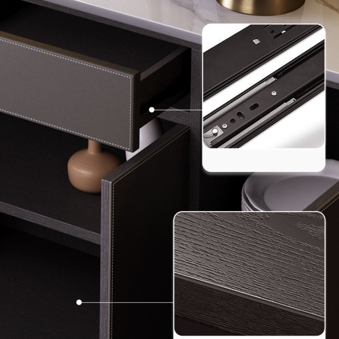 Stone Credenza Modern & Contemporary Server with Cabinets and Drawers