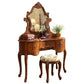 Traditional Solid Wood Brown Bedroom Mirror With Drawer Makeup Vanity Set