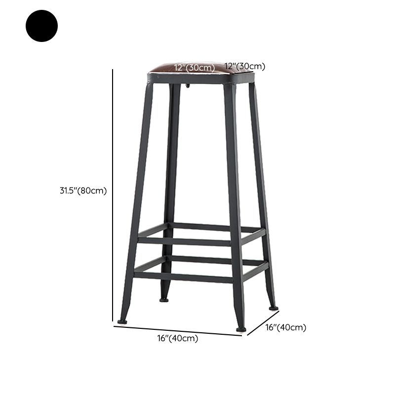 Industrial Armless Counter Stool Iron Bar Stool with Leather Cushion and Footrest
