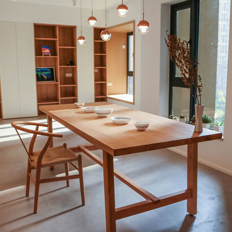 Rectangle Trestle Base Modern Dining Table Wood Color Fixed Table of Solid Wood Clearhalo ' dining_table' 'Dining Tables & Seating' 'Dining Tables' 'furn' 'furn_dining_table' 'Furniture' 'furniture_dining_table' 'Kitchen & Dining Furniture' 'kitchen&dining_furn' 'kitchen' 'kitchen_dining_table' 1200x1200_643adfbe-0f8c-4bde-847d-2ea9ef8fdadb