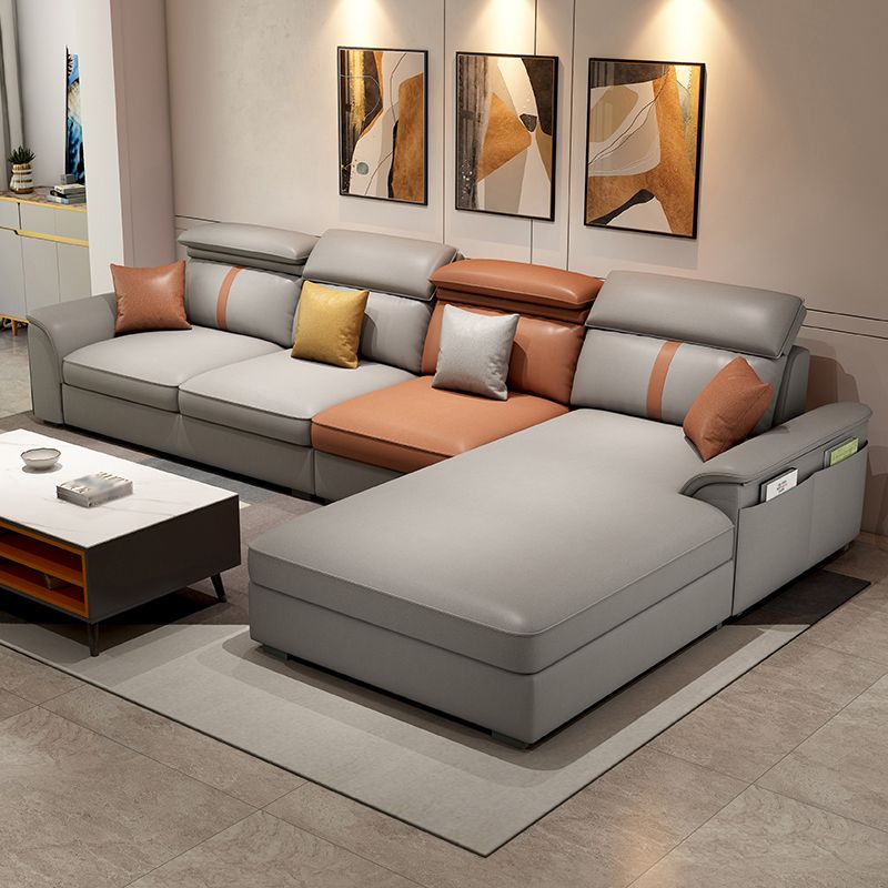 Modern Pillow Top Arm Sofa with Adjustable Bolster Pillows and Storage Bag Clearhalo 'furn' 'furn_sectionals' 'Furniture' 'furniture_sectionals' 'kitchen' 'kitchen_sectionals' 'Living Room Furniture' 'Sectionals' 1200x1200_643c08d1-80db-4b12-91f9-93e36425a6a1