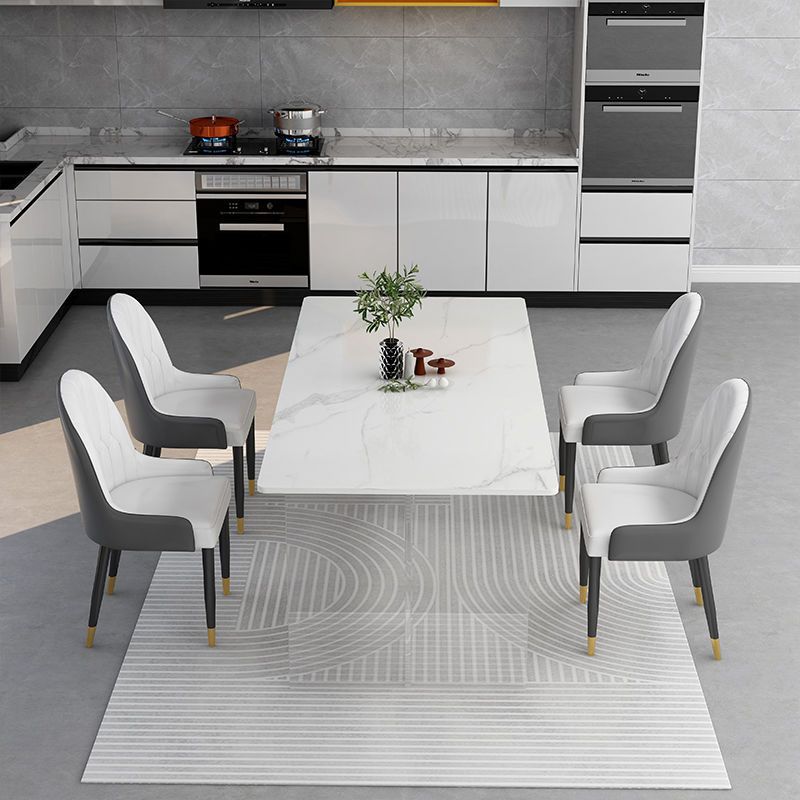 Rectangular Stone Dining Table Acrylic Furniture with Double Pedestal in Matte Finish