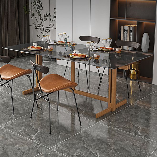 Solid Wood Trestle Dinette Table Tempered Glass Dining Table for Kitchen Home Clearhalo ' dining_table' 'Dining Tables & Seating' 'Dining Tables' 'Furniture' 'furniture_dining_table' 'Kitchen & Dining Furniture' 'kitchen&dining_furn' 'kitchen' 'kitchen_dining_table' 1200x1200_643d26d1-bbe6-4a5f-a28d-4339d73a212a