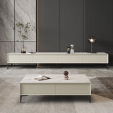 Consola de TV contemporánea, soporte de televisión blanca mate/ brillante con 4 cajones