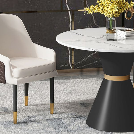 伝統的な豪華なダイニングテーブルラウンドホワイトトップの台座ダイニングテーブル