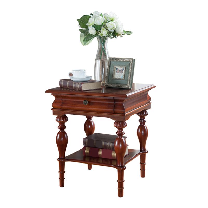 Wooden Square Top Side Table 22.8" Tall 4 Legs End Table with Storage