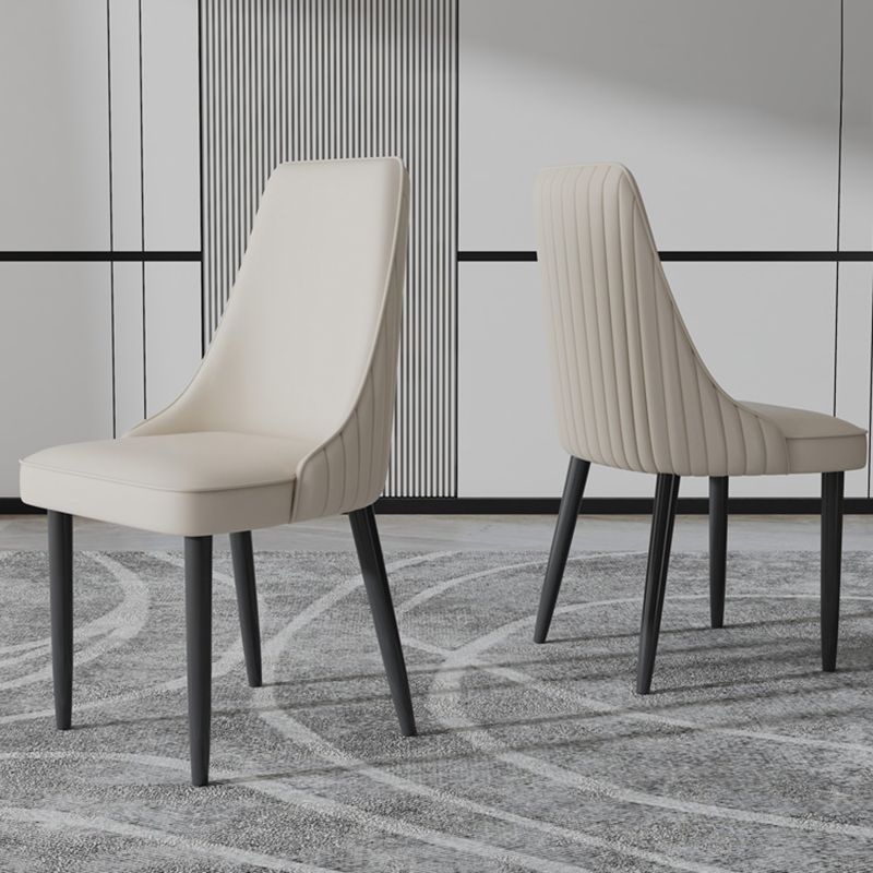 Faux Leather Dining Chairs Modern Parsons Armless Chair with Black Legs