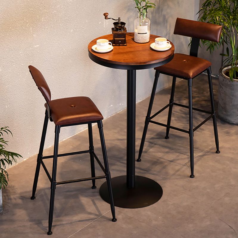 Industrial Black Iron Bar Table 21.6"W Round Top Brown Wood Bistro Table for Cafe Clearhalo 'Bar Furniture' 'Bar Tables' 'bar_tables' 'furn' 'furn_bar_tables' 'Furniture' 'furniture_bar_tables' 'Kitchen & Dining Furniture' 'kitchen&dining_furn' 'kitchen' 1200x1200_644c0bdb-1467-48db-b88c-b94d613bf837