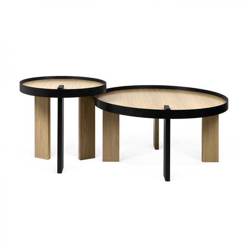 Scandinavian 2 Piece Round Bunching Tables with Wooden Legs and Top