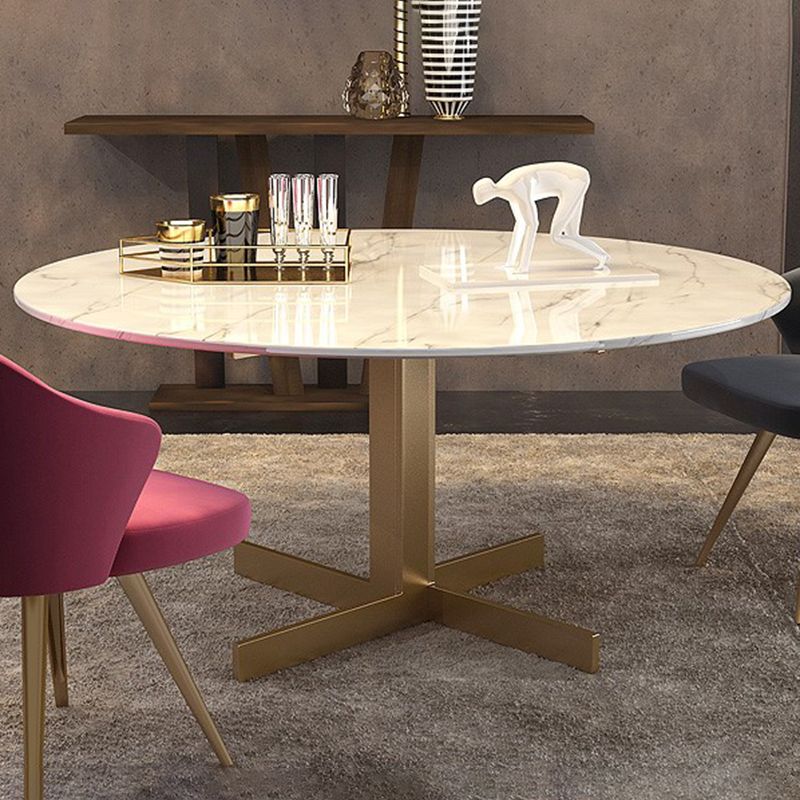 Metal and Stone Table Glam Style Minimalist Round Dining Table for Home Living Room Clearhalo 'Dining Tables & Seating' 'Dining Tables' 'dining_table' 'furn' 'furn_dining_table' 'Furniture' 'Kitchen & Dining Furniture' 1200x1200_6453b591-fff2-431d-b581-ccbc0032fe2e