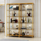 Glass Display Stand Glam Curio Cabinet with Shelves in Black/ Gold