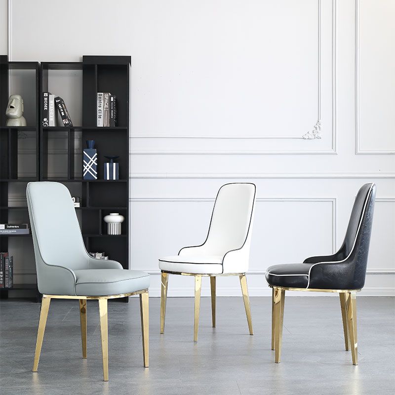 Scandinavian Dining Chairs with 4 Metal Legs Faux Leather Armless Chair for Home Clearhalo ' kitchen&dining_furn' 'Dining Chairs' 'Dining Tables & Seating' 'dining_chair' 'furn' 'furn_dining_chair' 'Furniture' 'furniture_dining_chair' 'Kitchen & Dining Furniture' 'kitchen' 1200x1200_64552ed1-2496-4057-9323-1778f9b7057e