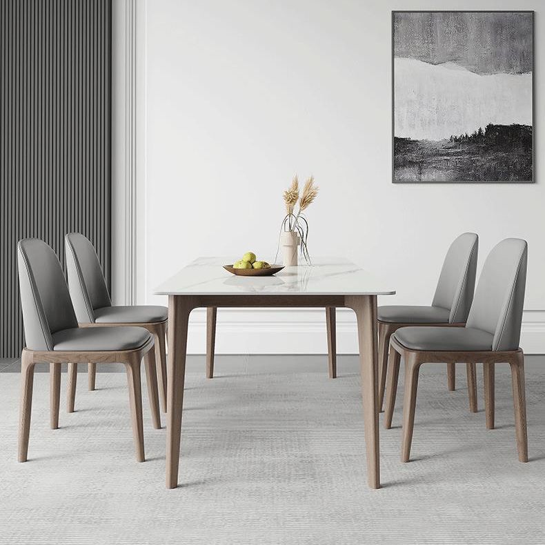 Simplicity Furniture Rectangle Stone Dining Room Table in White