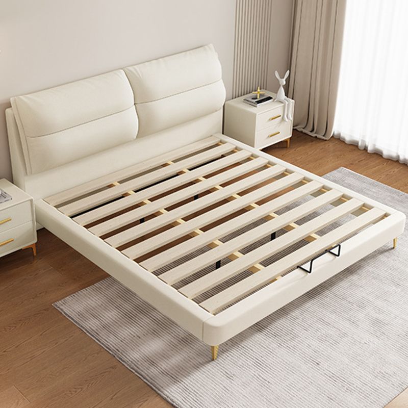Panel Standard Bed Glam Beige Bed Frame with Upholstered Headboard