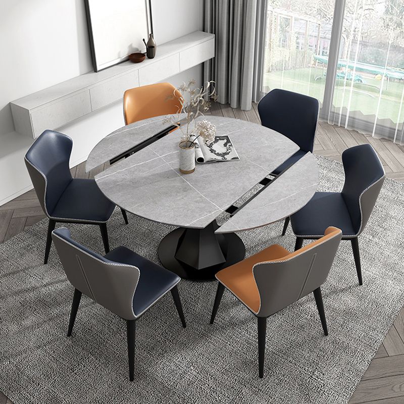 Extendable Round Dining Table Modern Sintered Stone Top Table with Black Pedestal Clearhalo ' dining_table' 'Dining Tables & Seating' 'Dining Tables' 'furn' 'furn_dining_table' 'Furniture' 'furniture_dining_table' 'Kitchen & Dining Furniture' 'kitchen&dining_furn' 'kitchen' 'kitchen_dining_table' 1200x1200_64570362-4919-4ac3-98ef-a0c13732e980