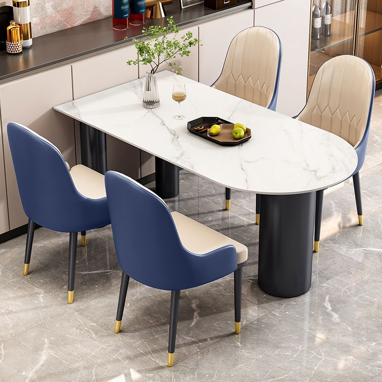 Modern 3 Legs Dining Table Stone Top and Metal Base in Black Dining Table Clearhalo 'Dining Tables & Seating' 'Dining Tables' 'dining_table' 'furn' 'furn_dining_table' 'Furniture' 'Kitchen & Dining Furniture' 1200x1200_645cc998-5e70-4e03-8948-ad2b8a3d863d