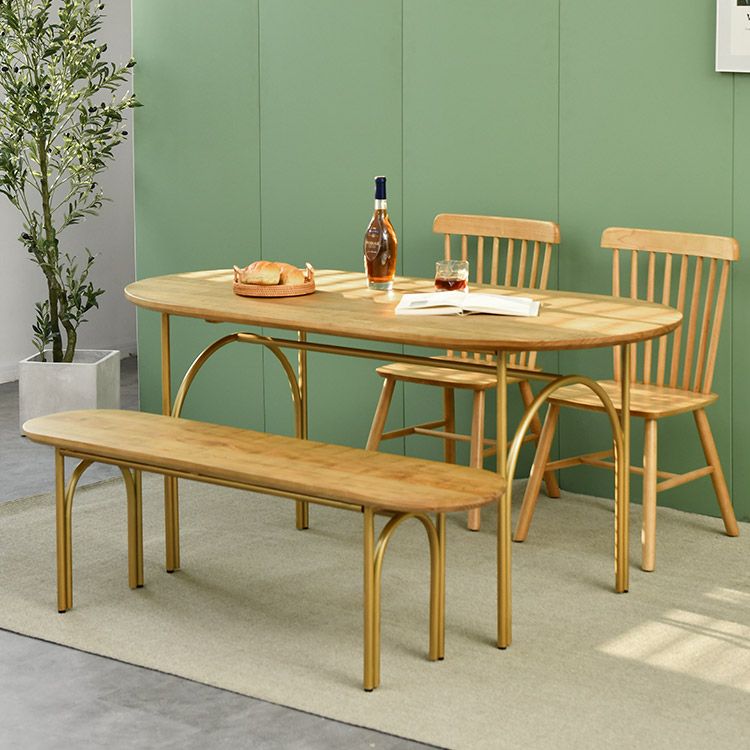 Contemporary Dining Table Oval Solid Wood Table with Metallic Four-leg Clearhalo ' dining_table' 'Dining Tables & Seating' 'Dining Tables' 'furn' 'furn_dining_table' 'Furniture' 'furniture_dining_table' 'Kitchen & Dining Furniture' 'kitchen&dining_furn' 'kitchen' 'kitchen_dining_table' 1200x1200_6461ce2e-8994-4567-a191-6c3e22233125