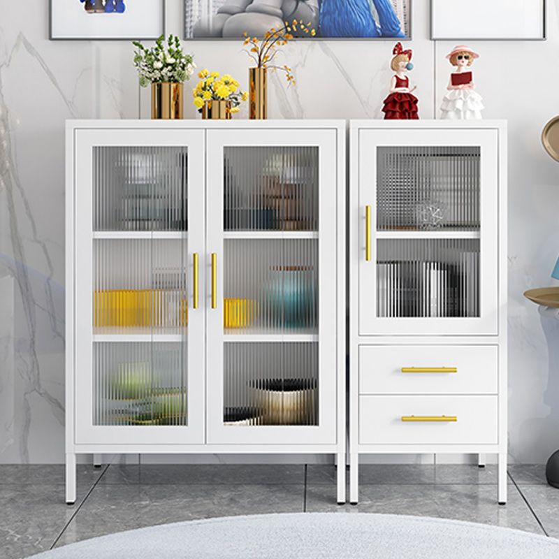 Contemporary Dining Server with Glass Doors Metal Buffet Server Clearhalo 'buffet_sideboard' 'Buffets & Sideboards' 'furn' 'furn_buffet_sideboard' 'Furniture' 'Kitchen & Dining Furniture' 1200x1200_64682607-1d6e-4a67-8d74-4487e9cf8ebf