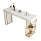 Rectangle Gold Marble and Wood Bar Living Room Pub Table with Double Pedestal