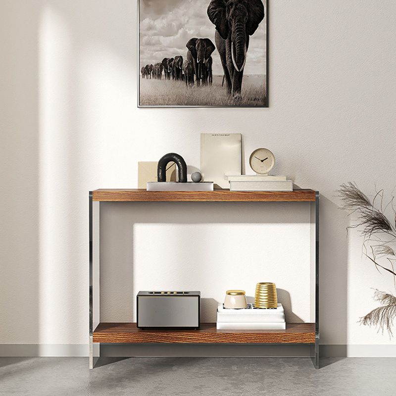 Contemporary Ash Console Accent Table with 2 Shelves for Hall