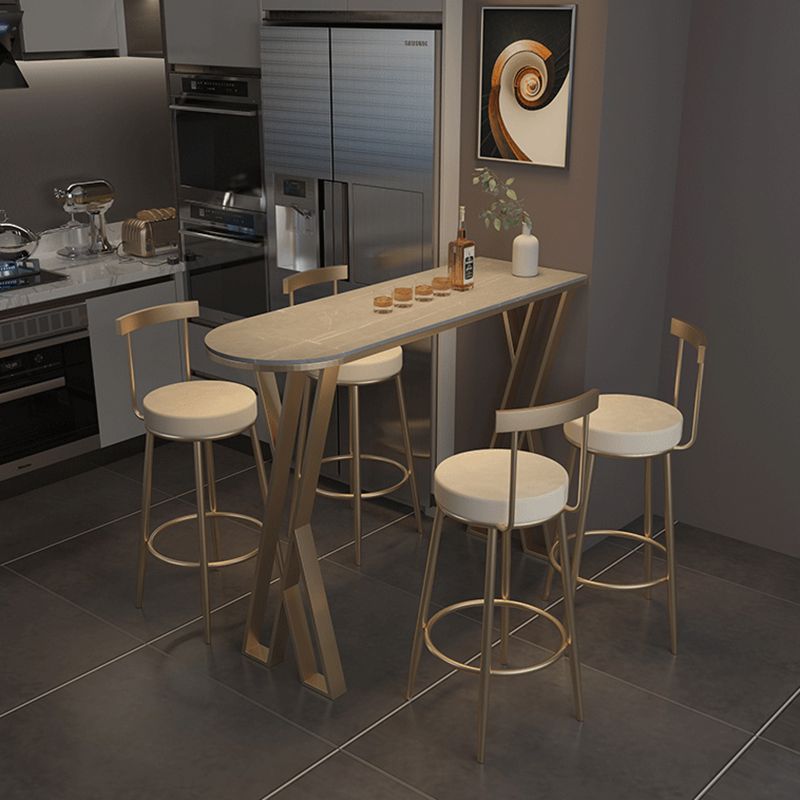 Glam Stone Indoor Pub Bar Table Gold Iron Bar Dining Table with Double Pedestal Clearhalo 'Bar Furniture' 'Bar Tables' 'bar_tables' 'furn' 'furn_bar_tables' 'Furniture' 'furniture_bar_tables' 'Kitchen & Dining Furniture' 'kitchen&dining_furn' 'kitchen' 1200x1200_646d8059-f186-4c17-b834-410b6f295754