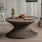 French Country Round Rattan Coffee Table Distressed Brown Cocktail Table