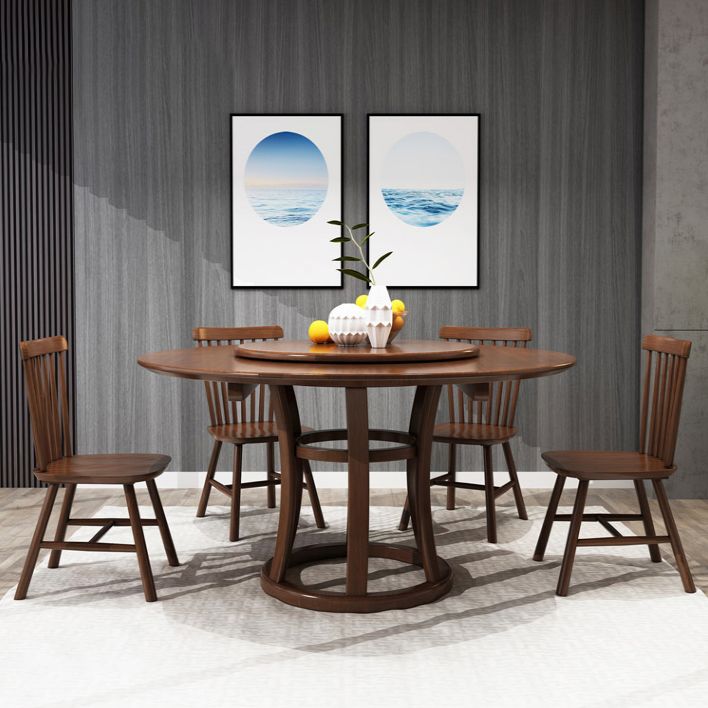 Round Pedestal Casual Dining Table Wood Color Fixed Turntable of Rubberwood Solid Wood Clearhalo ' dining_table' 'Dining Tables & Seating' 'Dining Tables' 'furn' 'furn_dining_table' 'Furniture' 'furniture_dining_table' 'Kitchen & Dining Furniture' 'kitchen&dining_furn' 'kitchen' 'kitchen_dining_table' 1200x1200_647c9386-6a2a-4d70-8a1a-1b8a986a52a9