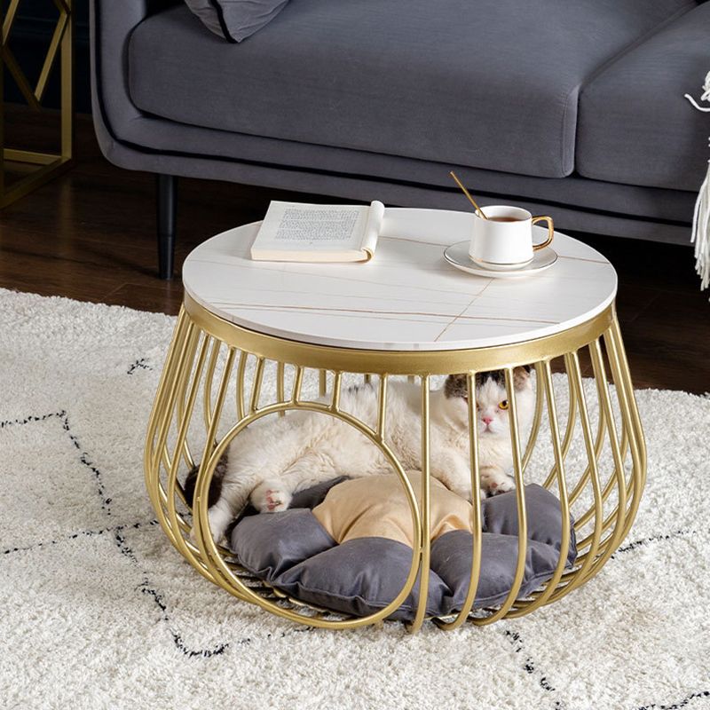 Glam Slate/Glass Top Coffee Table Dia 21.7" Frame Cocktail Table with Storage Clearhalo 'Coffee & Accent Tables' 'Coffee Tables' 'coffee_tables' 'furn' 'furn_coffee_tables' 'Furniture' 'Living Room Furniture' 1200x1200_64802c81-a93f-44f9-96fe-84491dd94cc5