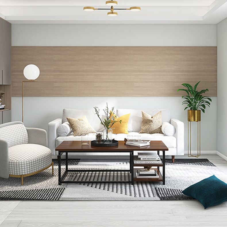 16.5" H Modern Rectangle Wooden Coffee Table Metal Frame Cocktail Table