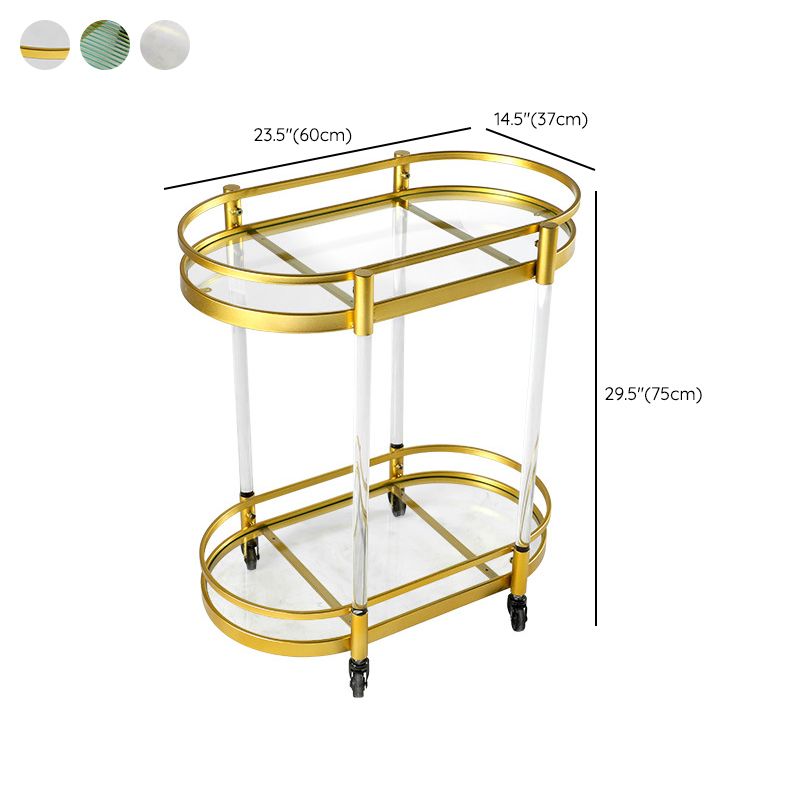 Modern Style Oval Metal Prep Table 29.53"H Rolling Glass Prep Table for Home Use Clearhalo 'furn' 'furn_kitchen_islands_carts' 'Furniture' 'Kitchen & Dining Furniture' 'Kitchen Islands & Carts' 'kitchen_islands_carts' 1200x1200_648b094e-2375-4ac2-b667-1a75aa1ddca1