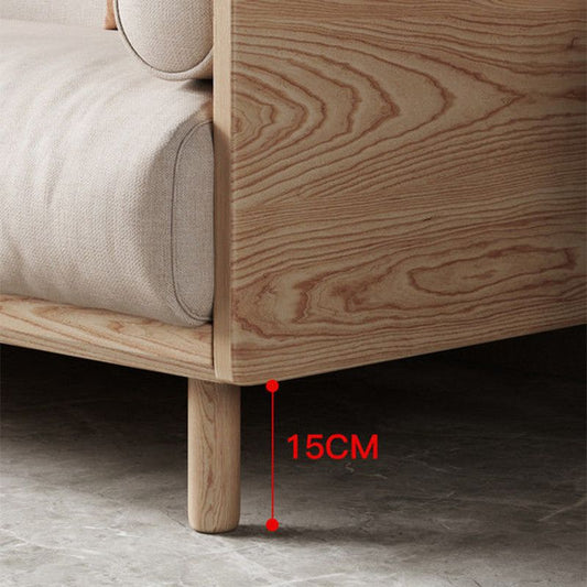 Zeitgenössisches Sofa mit losen Rücken und Kissen in Leinen und festem Holz