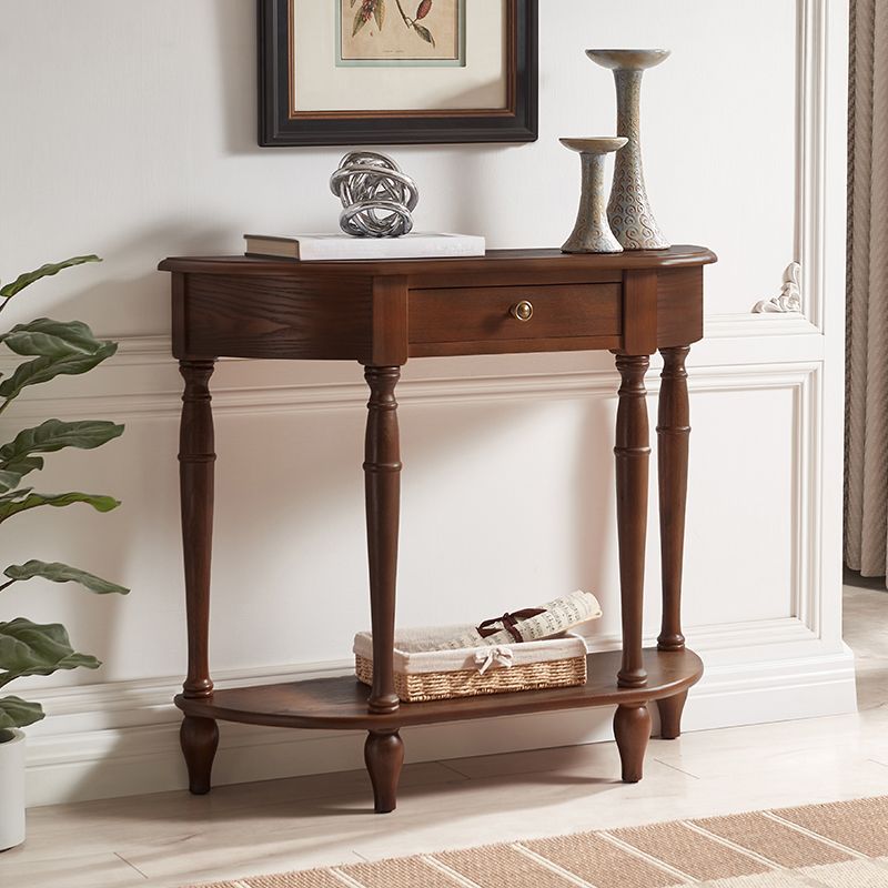Mident secolo moderno a 4 gambe console a mezza luna in legno in marrone
