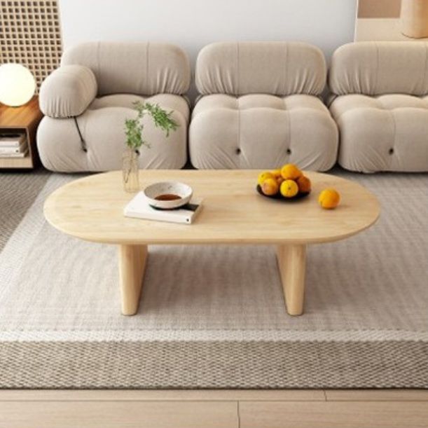 Oval Pine Wood Coffe Table with Wooden Sled Base Cocktail Table Clearhalo 'Coffee & Accent Tables' 'Coffee Tables' 'coffee_tables' 'furn' 'furn_coffee_tables' 'Furniture' 'Living Room Furniture' 1200x1200_6490870f-057b-46f0-a92d-2bf40de20b60