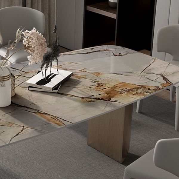 Modern Dining Sintered Stone Table Dining Rectangle Table with Metal Legs for Home Use Clearhalo 'Dining Tables & Seating' 'Dining Tables' 'dining_table' 'furn' 'furn_dining_table' 'Furniture' 'Kitchen & Dining Furniture' 1200x1200_649424a4-9e1e-4989-98d7-e68f55009d4f
