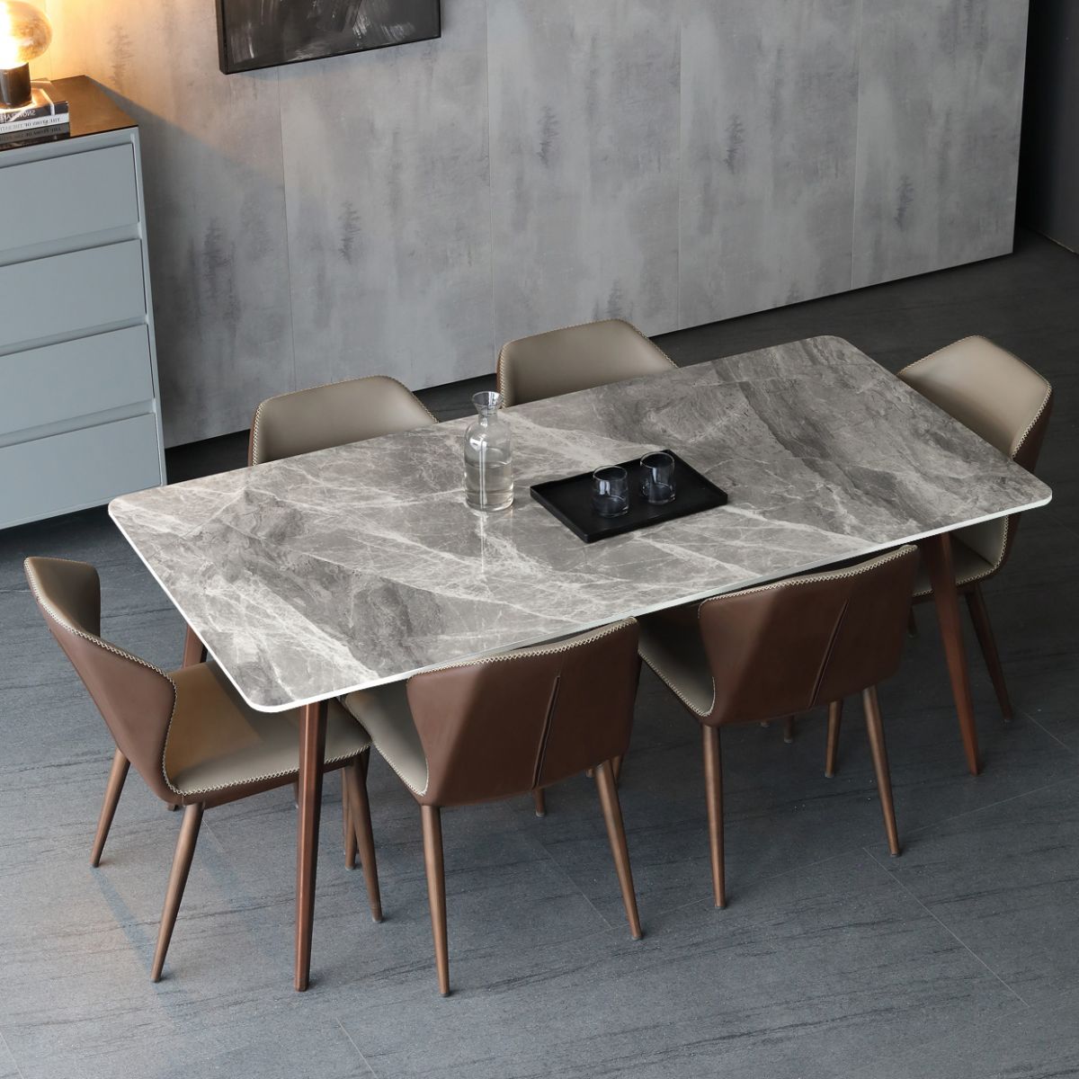 Mesa de comedor rectangular de piedra sinterizada Mesa de cocina moderna para comedor