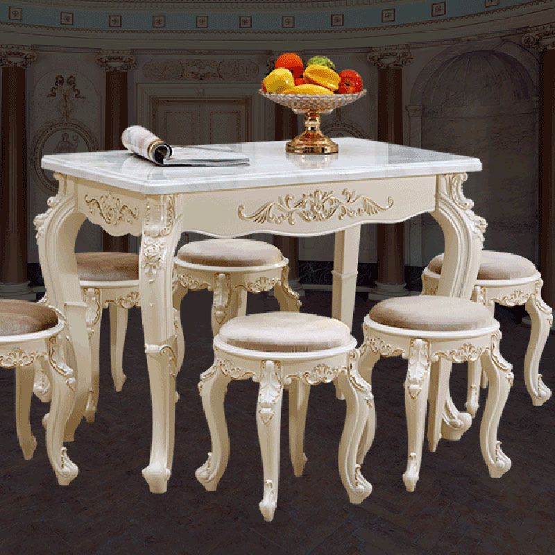 Stone Top Dining Table Rectangle Dining Table with 4 Legs in White Clearhalo 'Dining Tables & Seating' 'Dining Tables' 'dining_table' 'Furniture' 'furniture_dining_table' 'Kitchen & Dining Furniture' 'kitchen' 'kitchen_dining_table' 1200x1200_649c53e5-ef72-4b5f-88fc-9eb58a0123f0