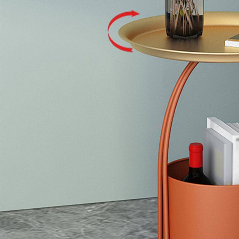 ミッドセンチュリーラウンドトレイトップサイドテーブル保管付きの鉄の台座エンドテーブル