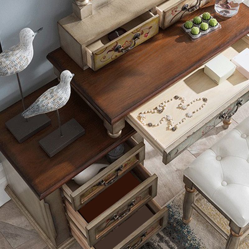 Table de vanité de maquillage victorien avec commode de tabouret avec tiroirs de rangement pour chambre à coucher