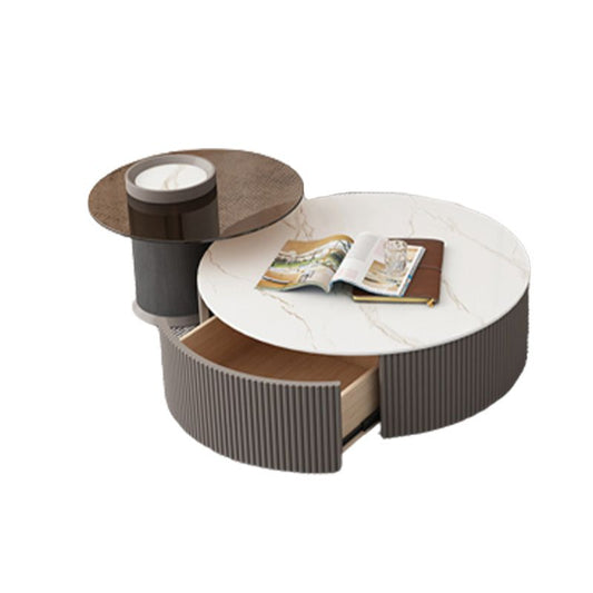 Round Slate Top Coffee Table Glam Drum Coffee Cocktail Table with Drawer Clearhalo 'Coffee & Accent Tables' 'Coffee Tables' 'coffee_tables' 'furn' 'furn_coffee_tables' 'Furniture' 'Living Room Furniture' 1200x1200_64a094df-8e23-49b8-bb2c-07929990409d