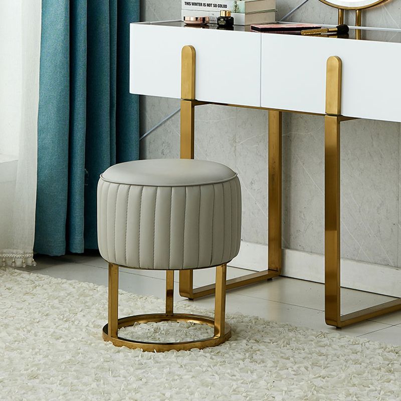 Glam Faux Leather Upholstered Standard Ottoman Round Shape Pouf