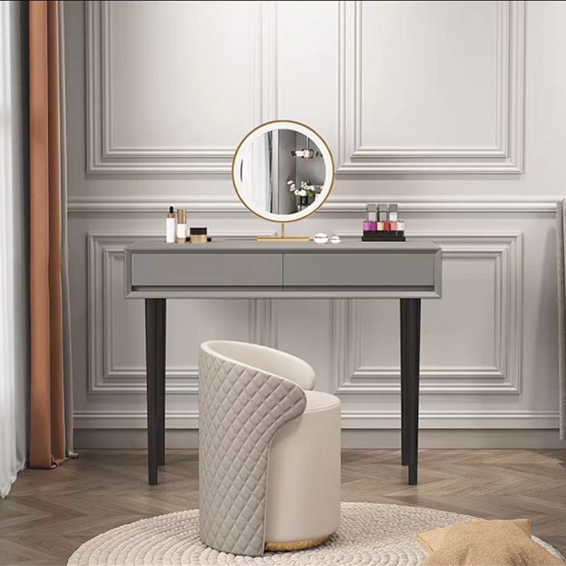Gray Wood Vanity Desk Modern Simple 2 Drawers Dresser with Stool - 29.5" H Clearhalo 'Bedroom Furniture' 'furn' 'furn_makeup_vanities' 'Furniture' 'Makeup Vanities' 'makeup_vanities' 1200x1200_64a7cd1d-6da8-4597-bc19-22a1cabab20c
