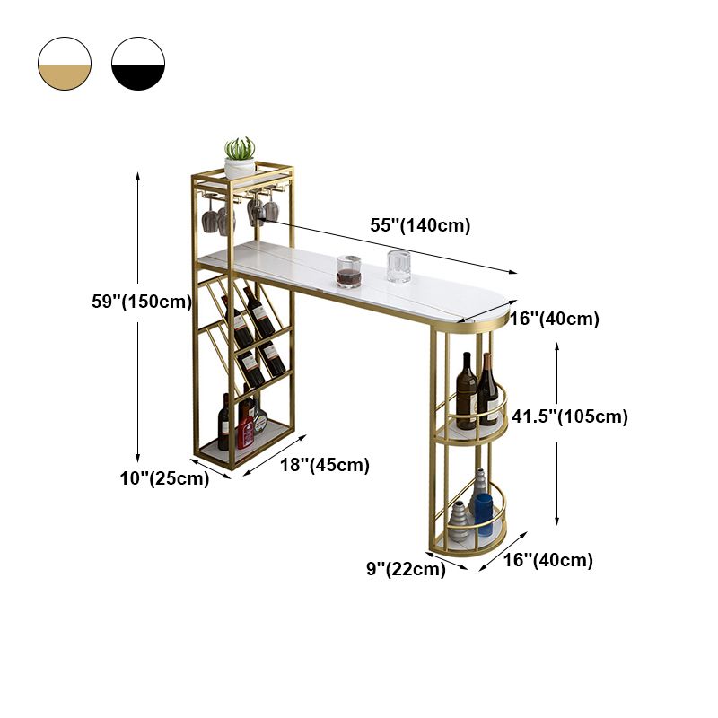 Glam Iron Bar Table Faux Marble White Top 41.3"H Bistro Table with Wine Glass Holders Clearhalo 'Bar Furniture' 'Bar Tables' 'bar_tables' 'furn' 'furn_bar_tables' 'Furniture' 'furniture_bar_tables' 'Kitchen & Dining Furniture' 'kitchen&dining_furn' 'kitchen' 1200x1200_64a9b63c-6024-45a2-ad0a-adb099962f18