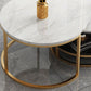 Table basse à base de piédestal Glam blanche avec plateau en pierre et base en métal