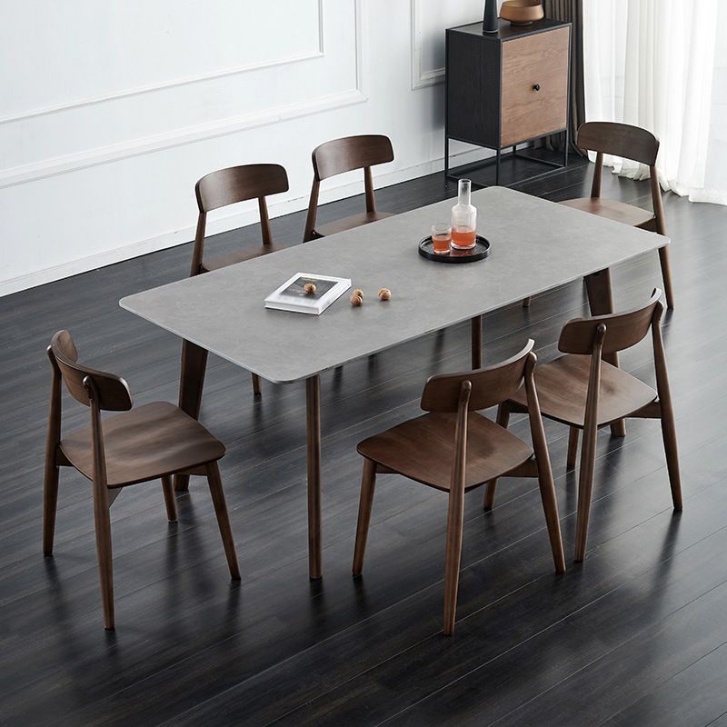 Stone Rectangle Top Table Mid-Century Modern Dining Table with 4 Wood Legs Clearhalo 'Dining Tables & Seating' 'Dining Tables' 'dining_table' 'furn' 'furn_dining_table' 'Furniture' 'furniture_dining_table' 'Kitchen & Dining Furniture' 'kitchen' 'kitchen_dining_table' 1200x1200_64af1649-fa67-4607-9ffe-d8a0ff31af0d