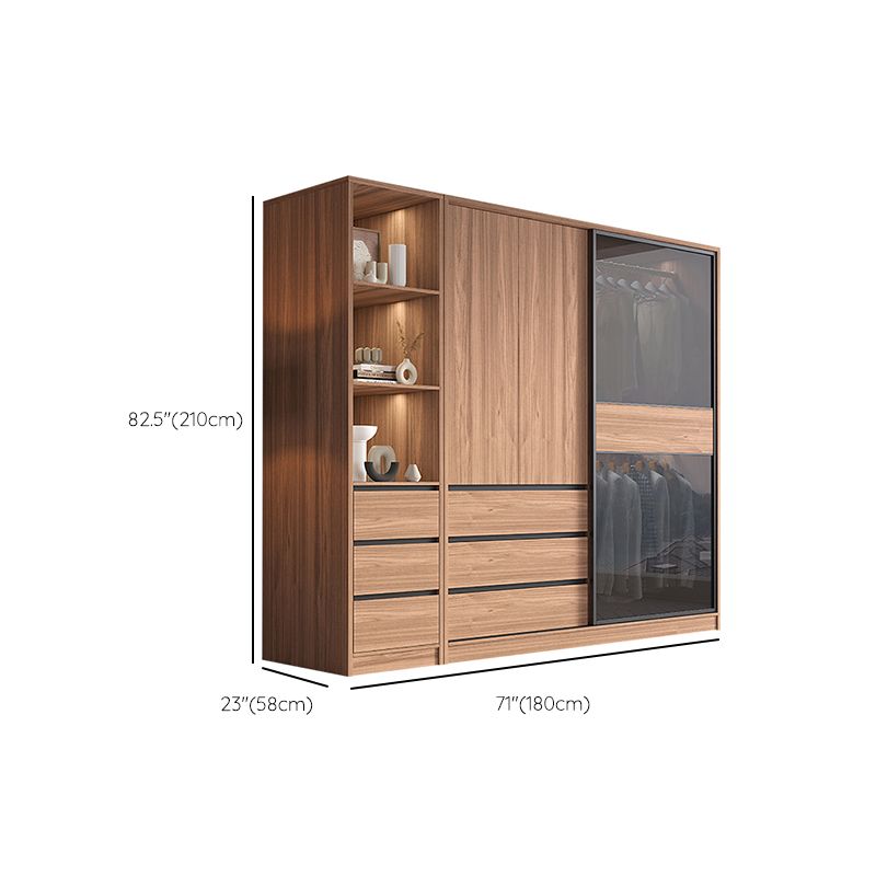 Glass and Wood Wardrobe Cabinet Brown Wardrobe Armoire with Garment Rod Clearhalo 'Armoires & Wardrobes' 'armoires_wardrobes' 'Bedroom Furniture' 'furn' 'furn_armoires_wardrobes' 'Furniture' 1200x1200_64b1275f-fa5a-464a-a929-adaedfe09ac0