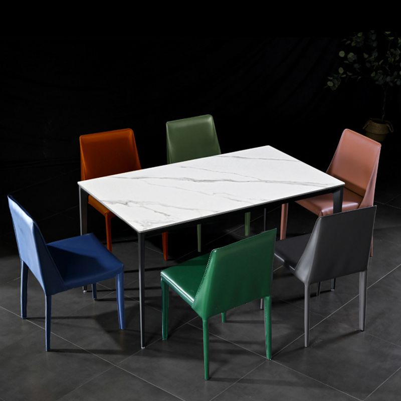 Faux Leather Contemporary Home Side Chair Matte Finish Solid Back Dining Chair