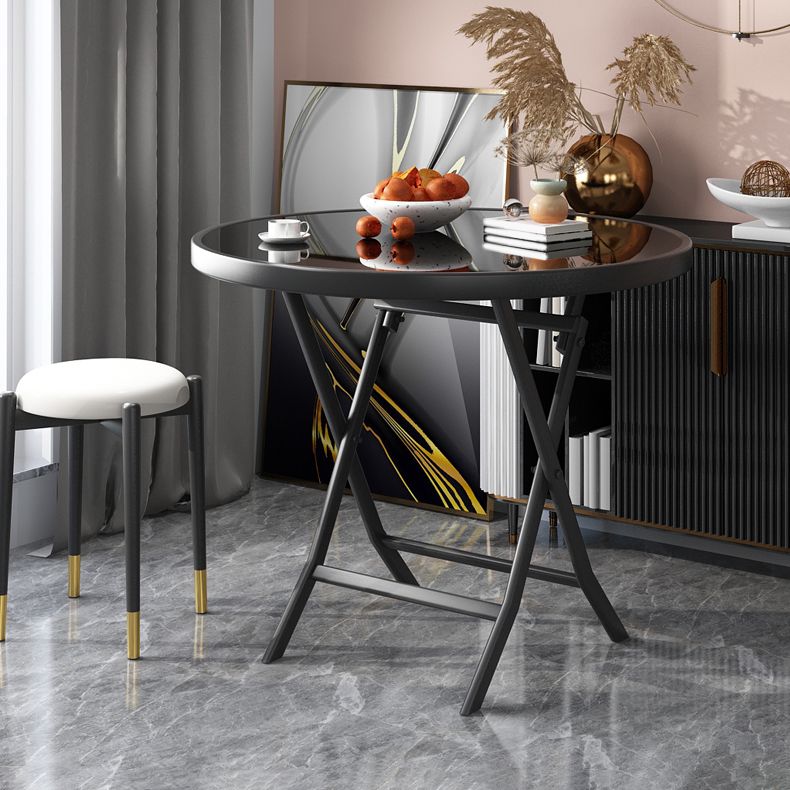 Glass Foldable Dining Table for 2 Person with Black Metal Base Clearhalo 'Dining Tables & Seating' 'Dining Tables' 'dining_table' 'furn' 'furn_dining_table' 'Furniture' 'Kitchen & Dining Furniture' 1200x1200_64b3f850-f8c4-475f-a92d-8ecb08cb77c6