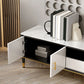 Contemporary Stone TV Console White Open Storage Media Console Clearhalo 'furn' 'furn_tv_stands_entertainment_centers' 'Furniture' 'Living Room Furniture' 'TV Stands & Entertainment Centers' 'TV Stands & Media Storage Furniture' 'tv_stands_entertainment_centers' 1200x1200_64b7593e-9536-49d0-bf0f-b86b5e38e5a3
