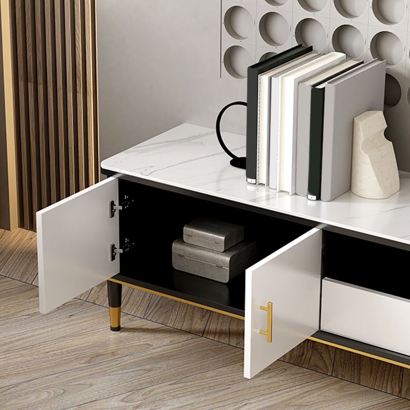 Contemporary Stone TV Console White Open Storage Media Console Clearhalo 'furn' 'furn_tv_stands_entertainment_centers' 'Furniture' 'Living Room Furniture' 'TV Stands & Entertainment Centers' 'TV Stands & Media Storage Furniture' 'tv_stands_entertainment_centers' 1200x1200_64b7593e-9536-49d0-bf0f-b86b5e38e5a3