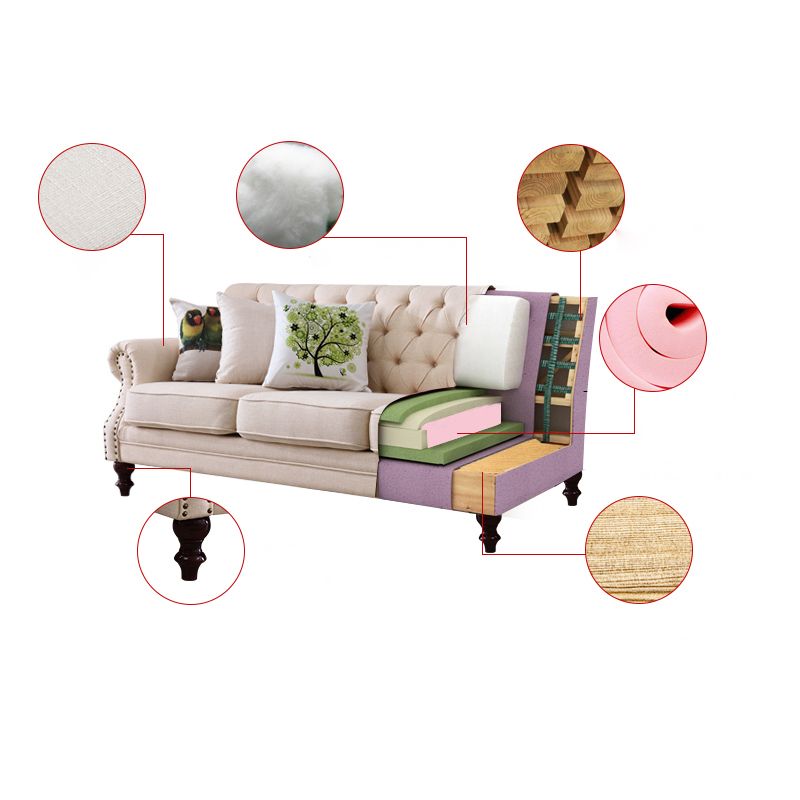 33.4"H Country Linen/Microfiber/Faux Leather Rolled Arm Tufted Sofa Clearhalo 'furn' 'furn_sofas' 'Furniture' 'furniture_sofas' 'kitchen' 'kitchen_sofas' 'Living Room Furniture' 'Sofa' 'sofas' 1200x1200_64bfbf1c-8325-4a4c-85a2-100d57e2a15d